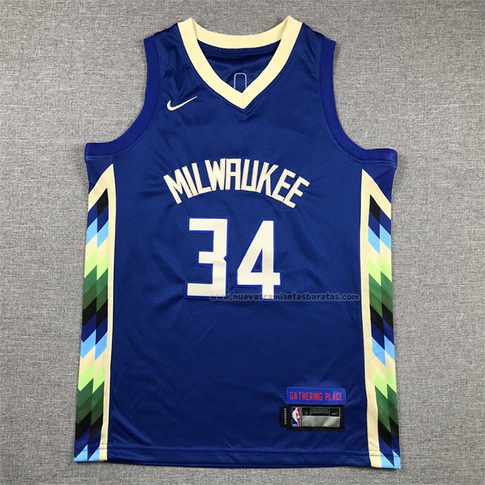 Camiseta Nino Milwaukee Bucks Giannis Antetokounmpo NO 34 Ciudad 2022-23 Azul